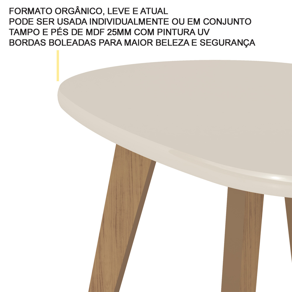 Mesa de Centro MDF Tampo Curvo 91 cm 4604 Off White ARLY