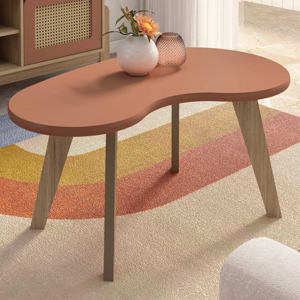 Mesa de Centro MDF Tampo Curvo 91 cm 4605 Terracota ARLY