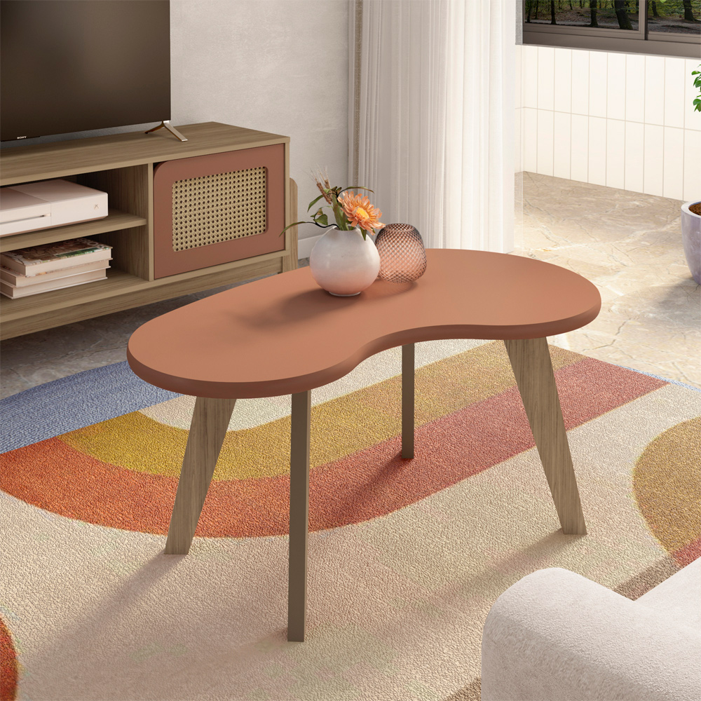 Mesa de Centro MDF Tampo Curvo 91 cm 4605 Terracota ARLY