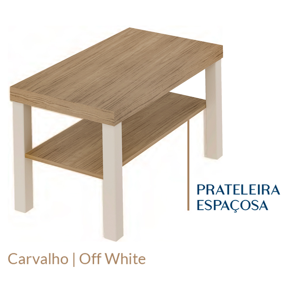 Mesa de Centro Para Sala 80 cm 4565 Carvalho Off White ARLY