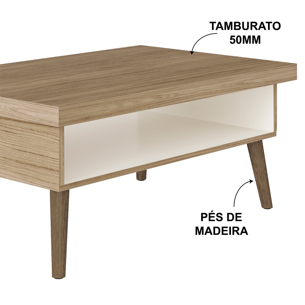 Mesa de Centro Para Sala 91 cm 4150 Carvalho Off White ARLY