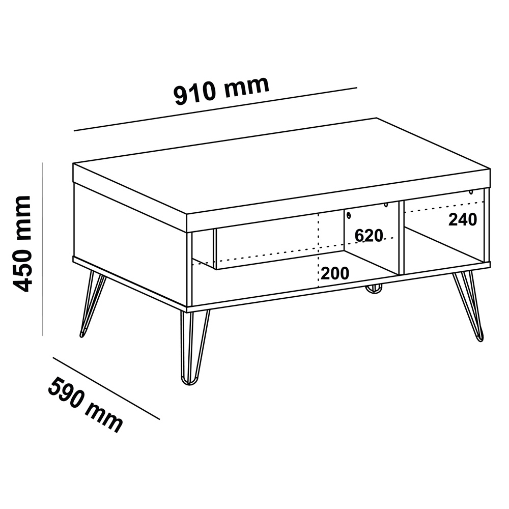 Mesa de Centro Sala de Estar 91 cm 4215 Carvalho ARLY
