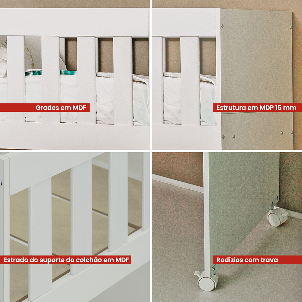Mini Berço Moises Com Colchao E Rodizios BBI54 Branco Dtall