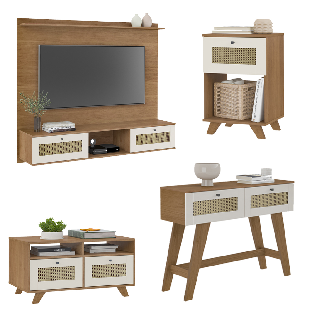 Painel 72 Pol Aparador 2 Mesas TR4 Cinamomo Off White ARLY
