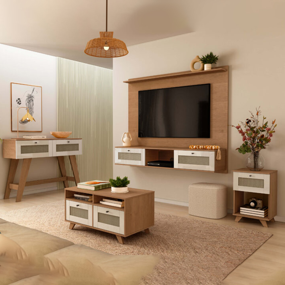 Painel 72 Pol Aparador 2 Mesas TR4 Cinamomo Off White ARLY