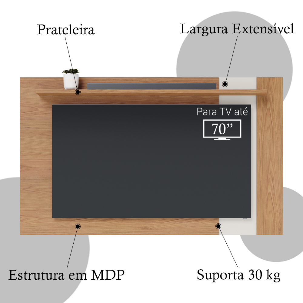 Painel Extensivel TV 70 Polegadas Leme Freijo Off White Matte CLB