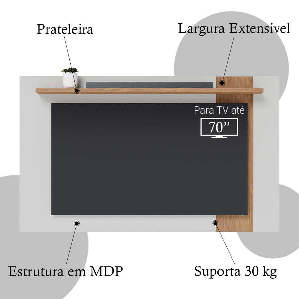 Painel Extensivel TV 70 Polegadas Leme Off White Matte Freijo CLB