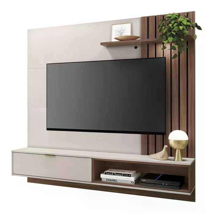 Painel Home Para TV 60 Polegadas Tocantins Off White Nogueira Real CLB