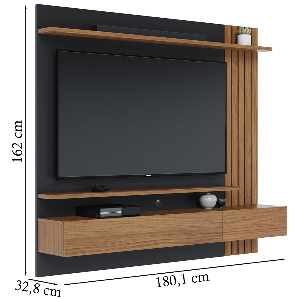Painel Home Suspenso Para TV 70 Polegadas Juriti Noce Milano Preto CLB