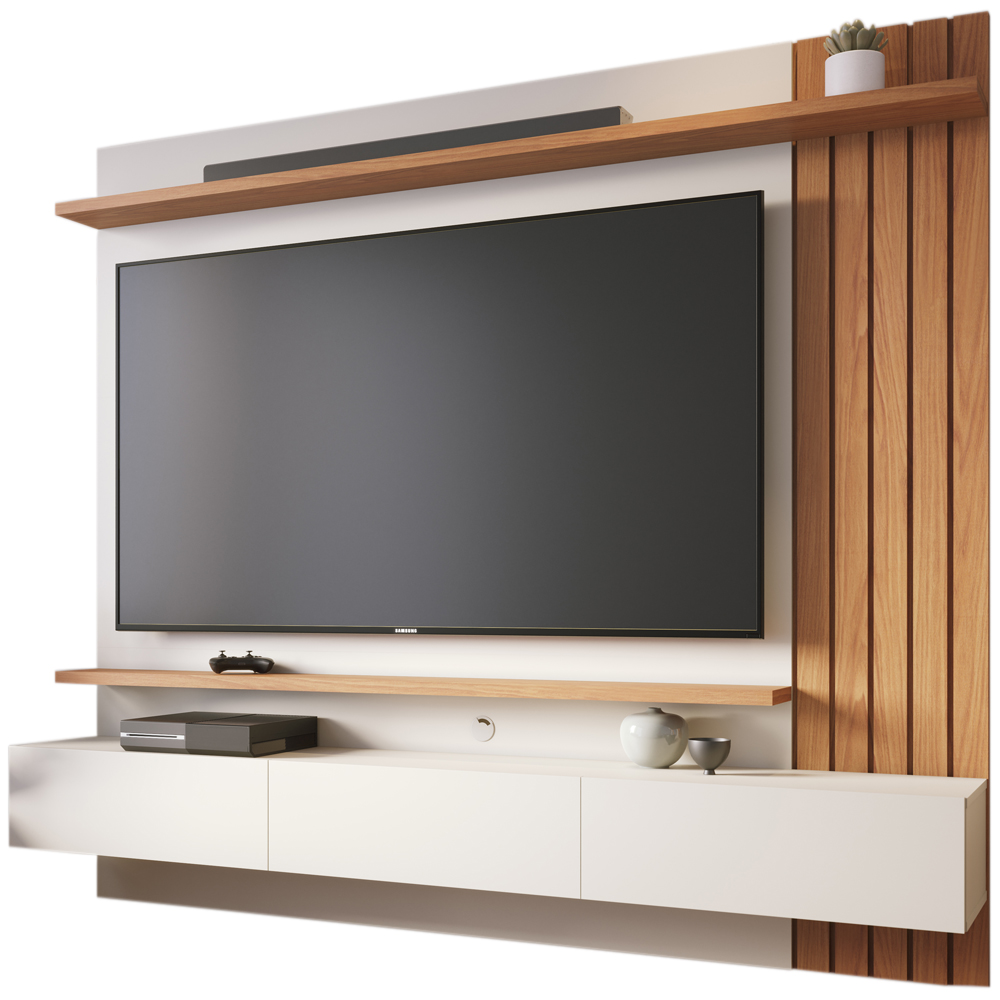 Painel Home Suspenso Para TV 70 Polegadas Juriti Off White Matte Freijo CLB