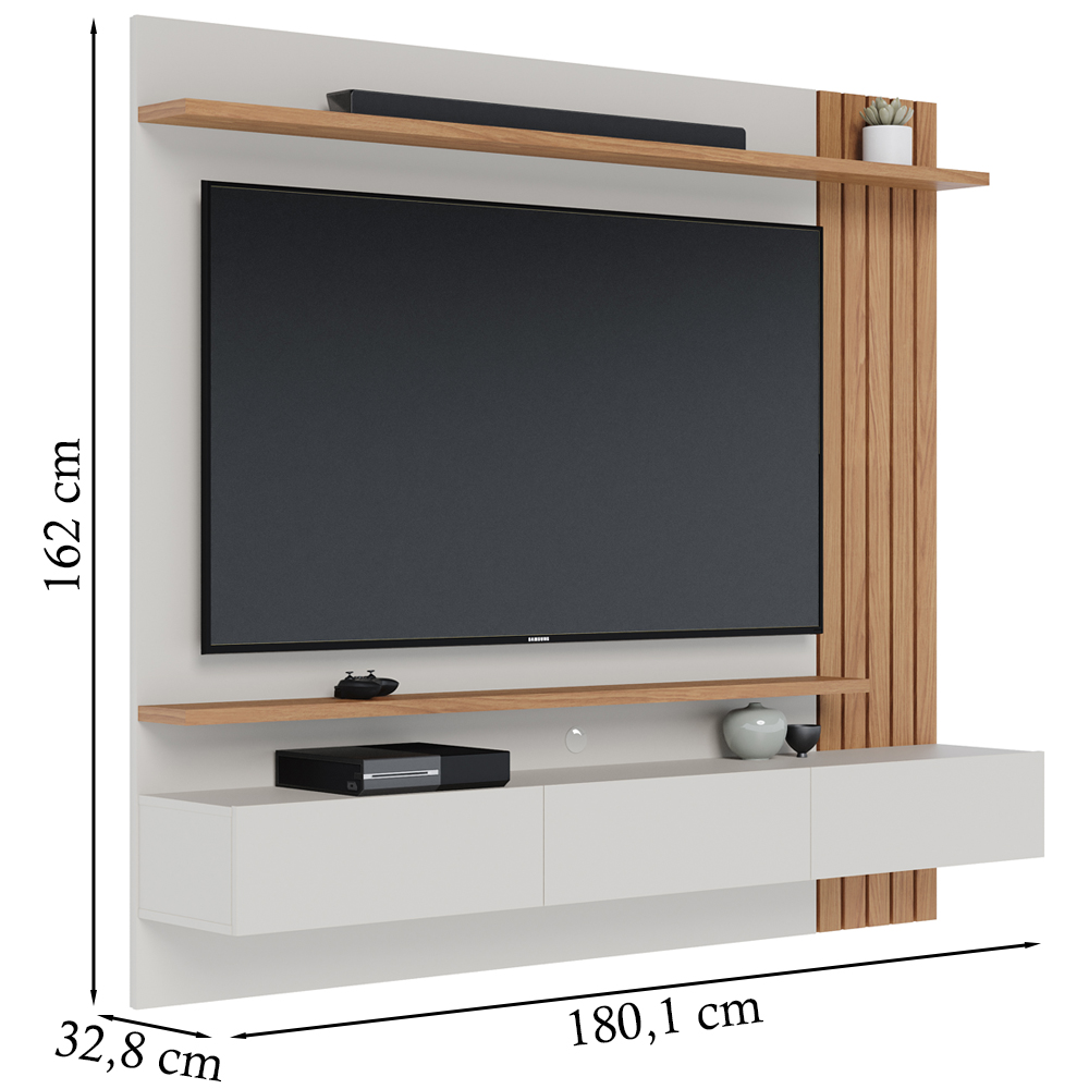 Painel Home Suspenso Para TV 70 Polegadas Juriti Off White Matte Freijo CLB