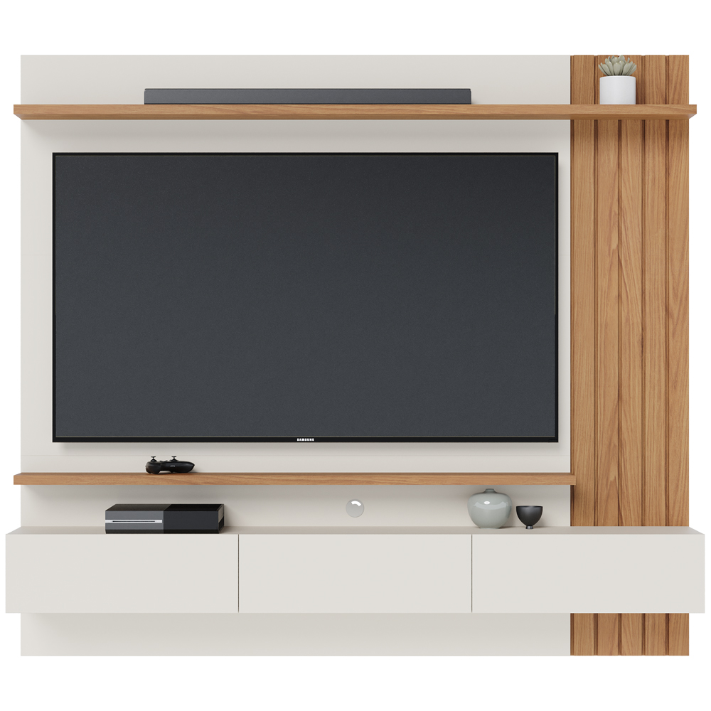 Painel Home Suspenso Para TV 70 Polegadas Juriti Off White Matte Freijo CLB