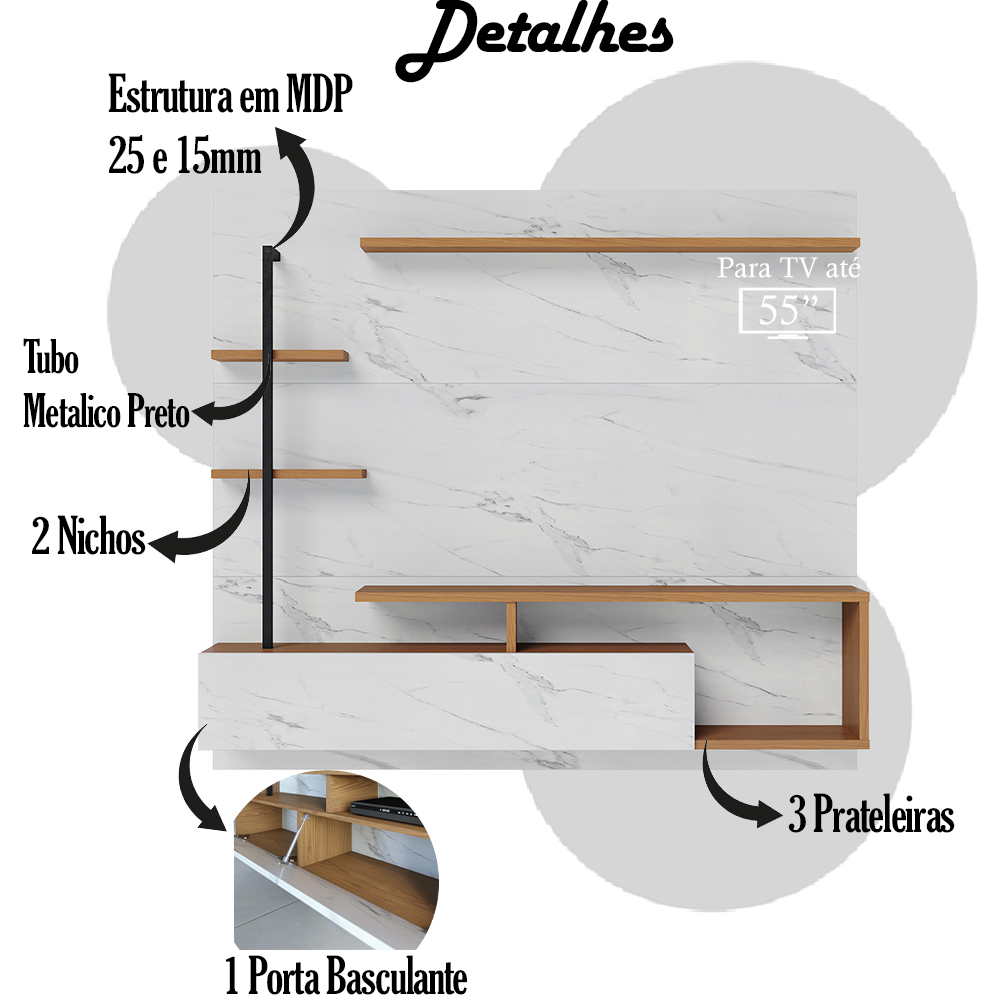 Painel Home Suspenso TV 55 Pol Maragogi Calacatta Freijo Bco Neve CLB