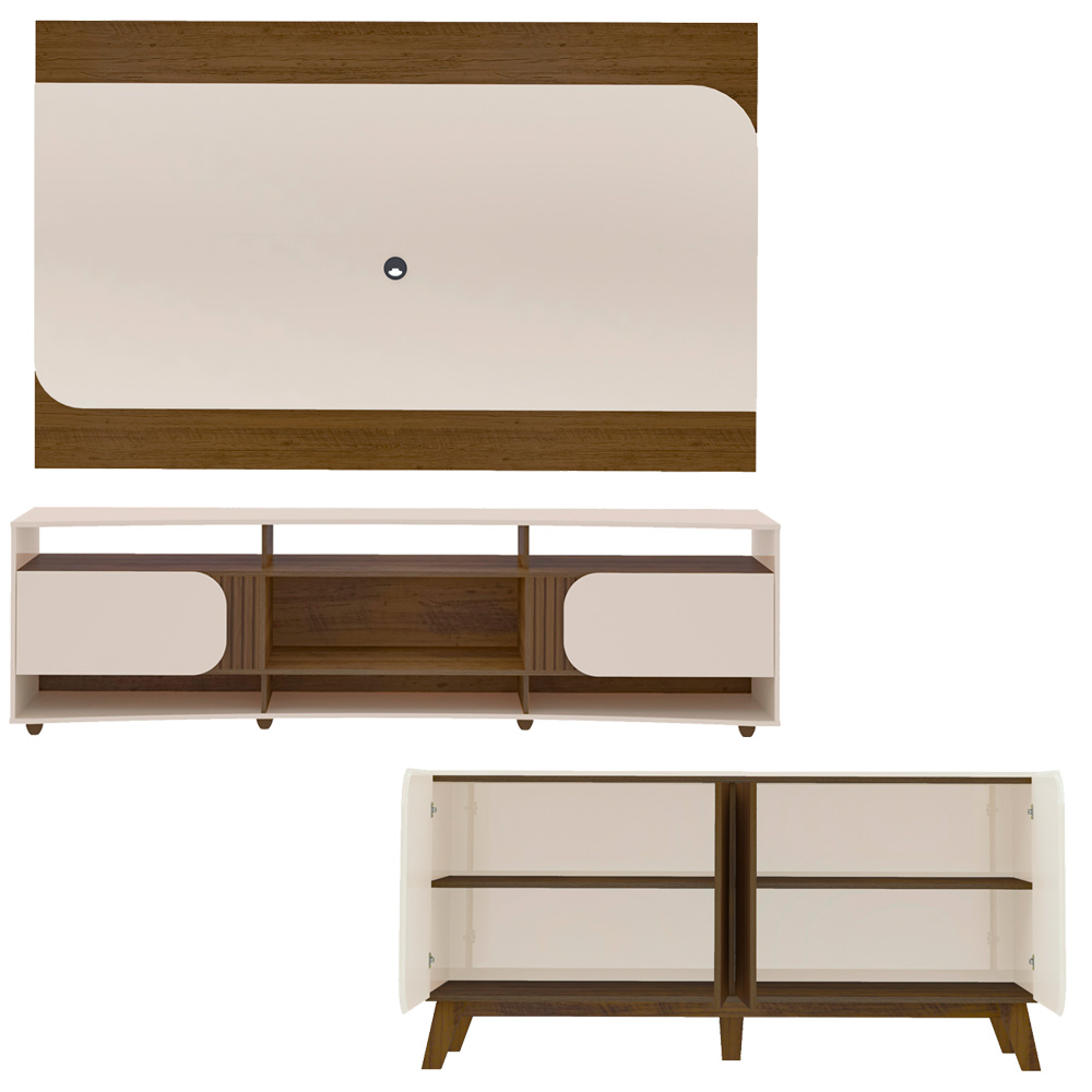 Painel Rack Buffet Mesas Sala de Estar ED45 Off White Pinho ARLY