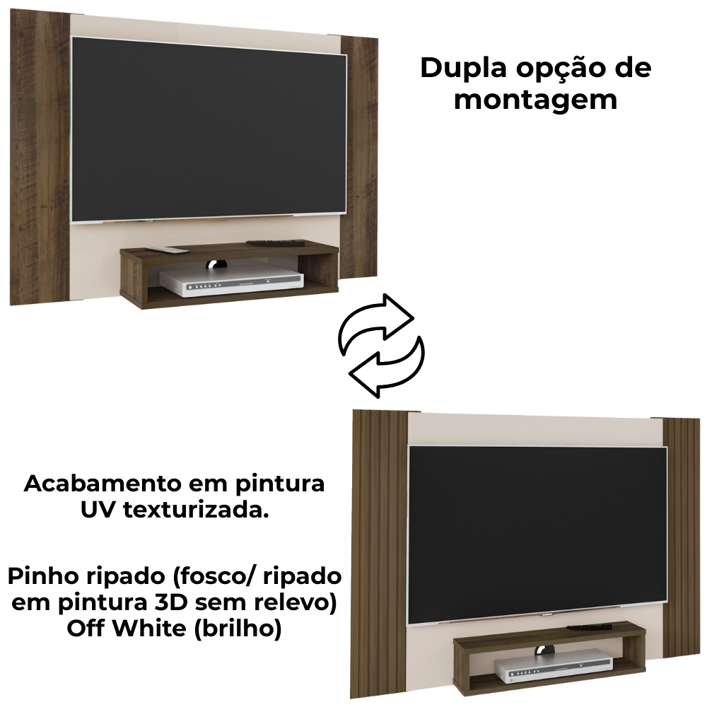 Painel Supenso Para TV 47 Pol 120 cm Pinho Ripado Off White ARLY