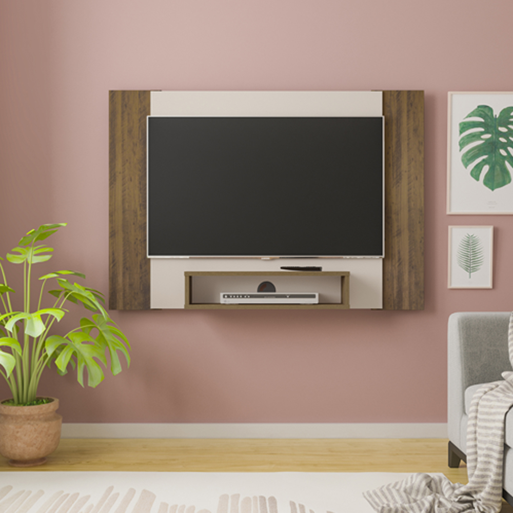Painel Supenso Para TV 47 Pol 120 cm Pinho Ripado Off White ARLY