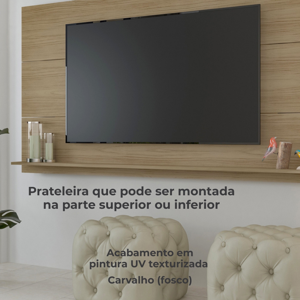 Painel Suspenso Para TV 60 Pol 1 Prateleira 180 cm Carvalho ARLY