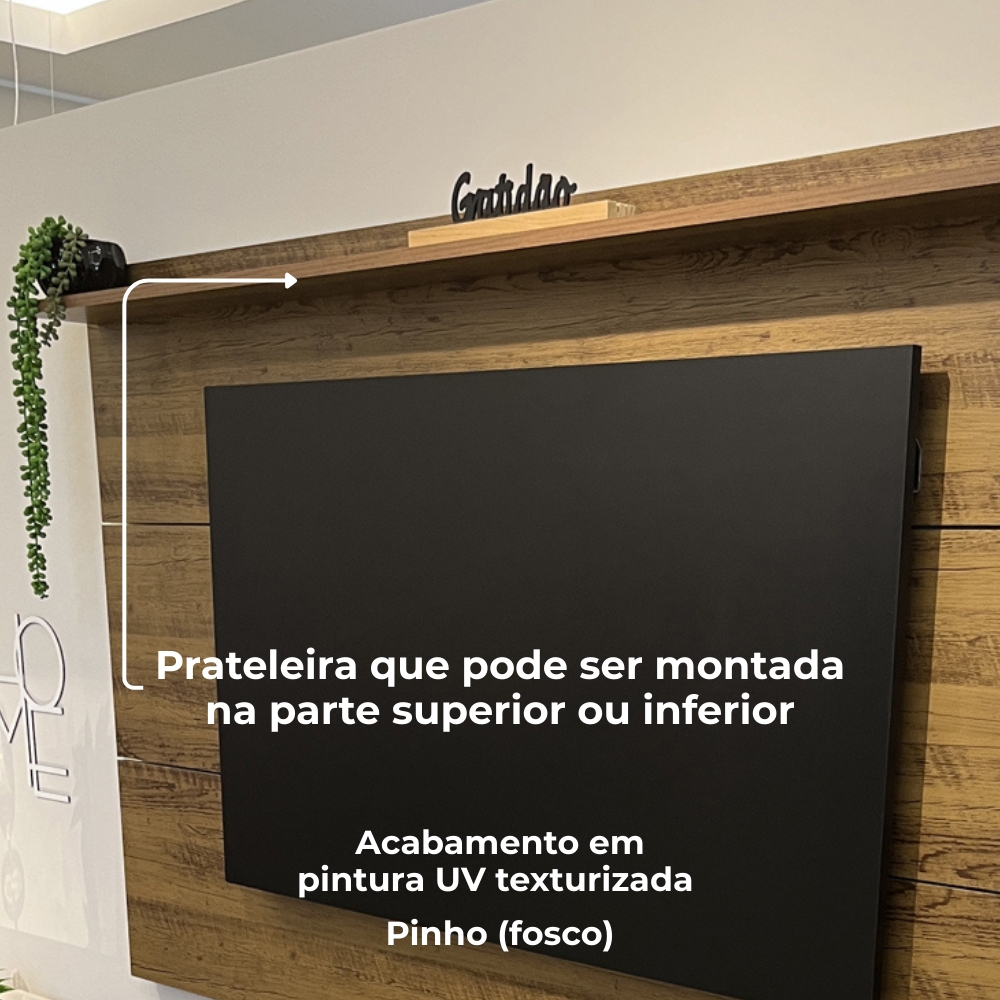 Painel Suspenso Para TV 60 Pol 1 Prateleira 180 cm Pinho ARLY
