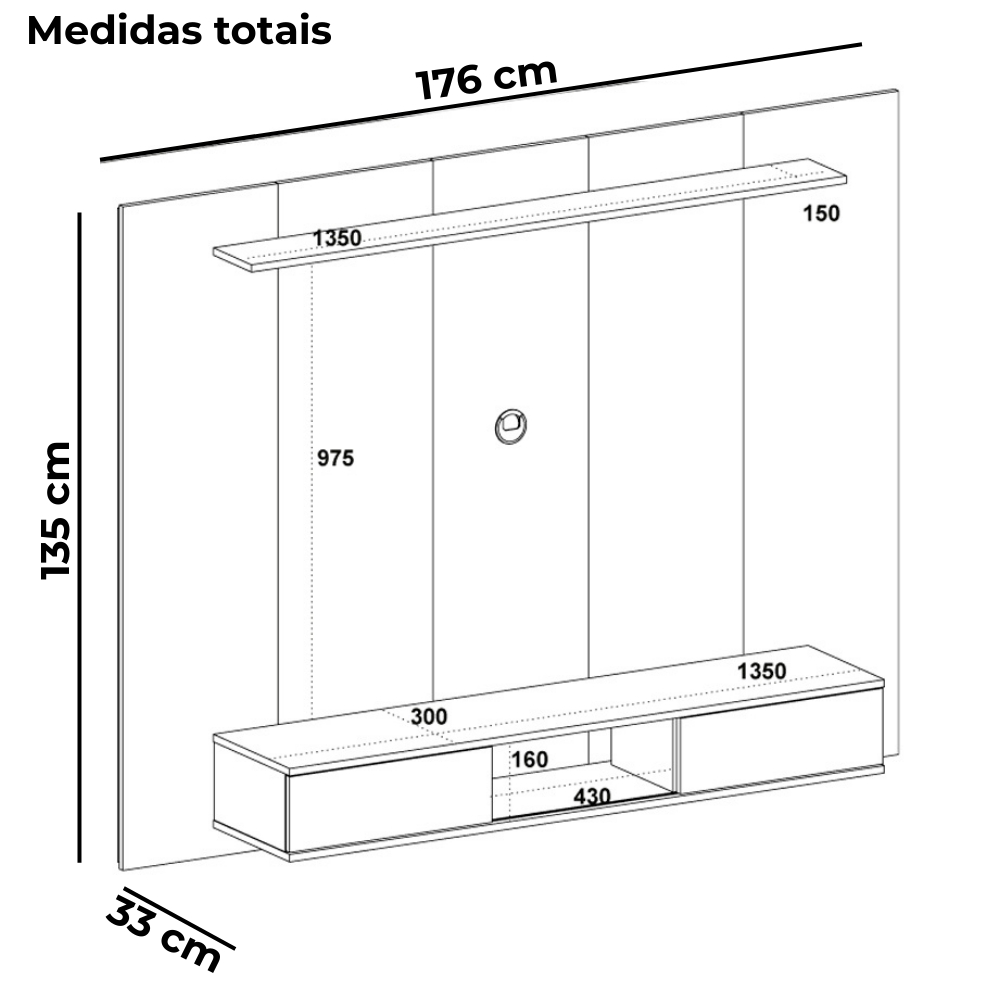 Painel Suspenso Para TV 72 Pol 176 cm Carvalho Off White ARLY