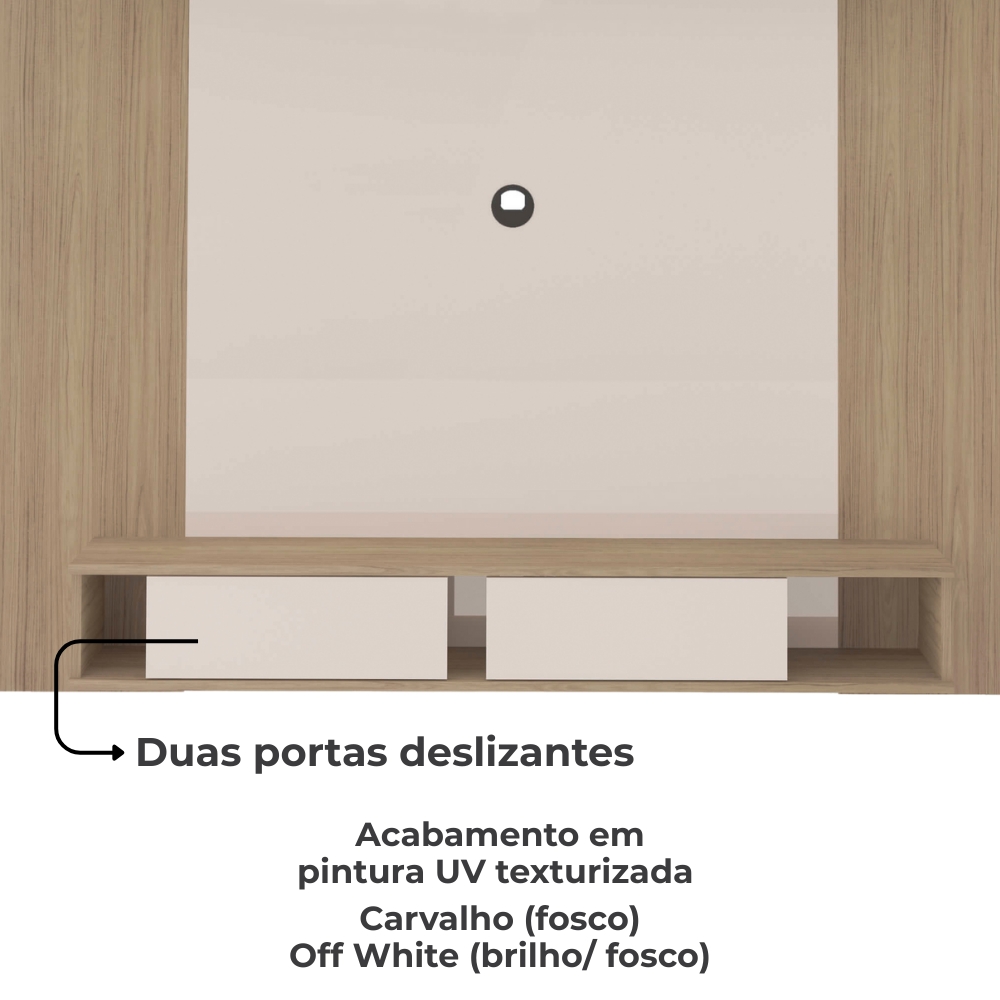 Painel Suspenso Para TV 72 Pol 176 cm Carvalho Off White ARLY