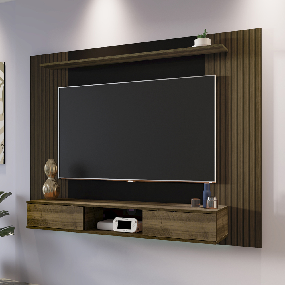 Painel Suspenso Para TV 72 Pol 176 cm Pinho Ripado Preto ARLY