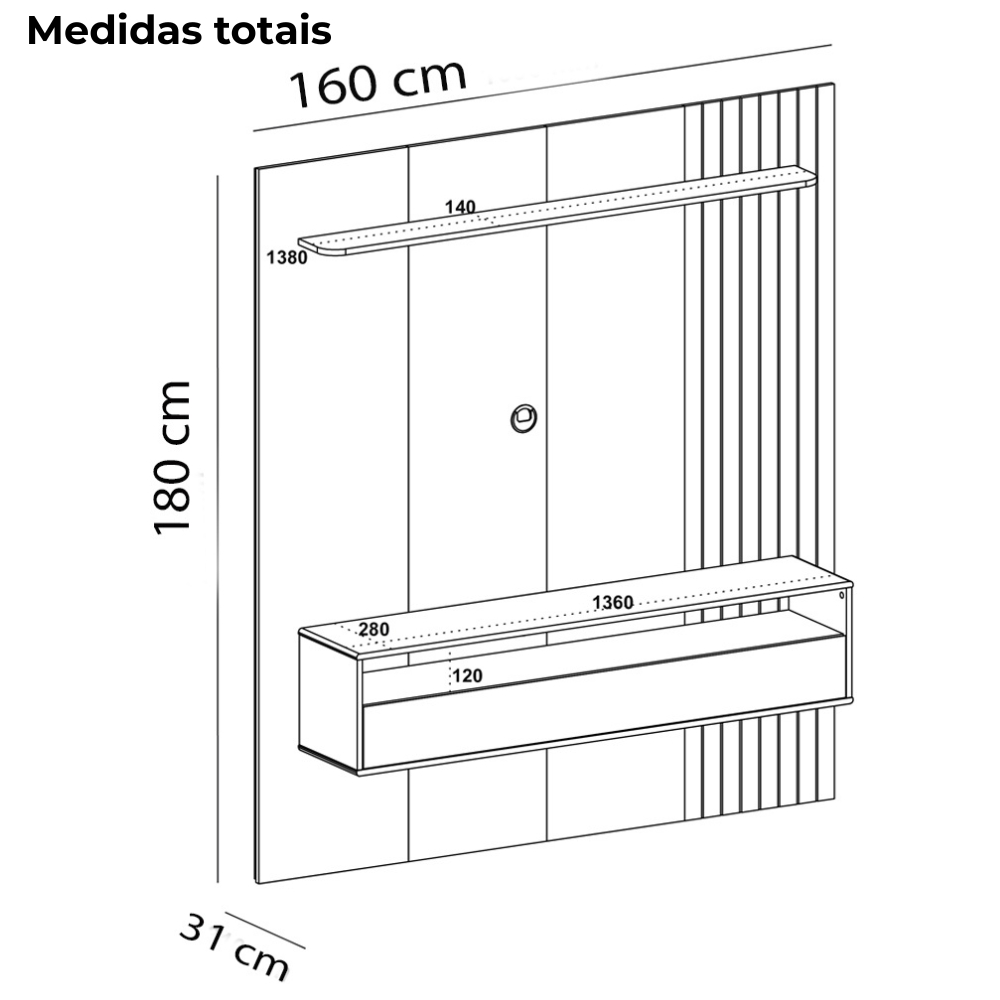 Painel Suspenso TV 65 Pol 1P 180 Cm Cinamomo Off White ARLY