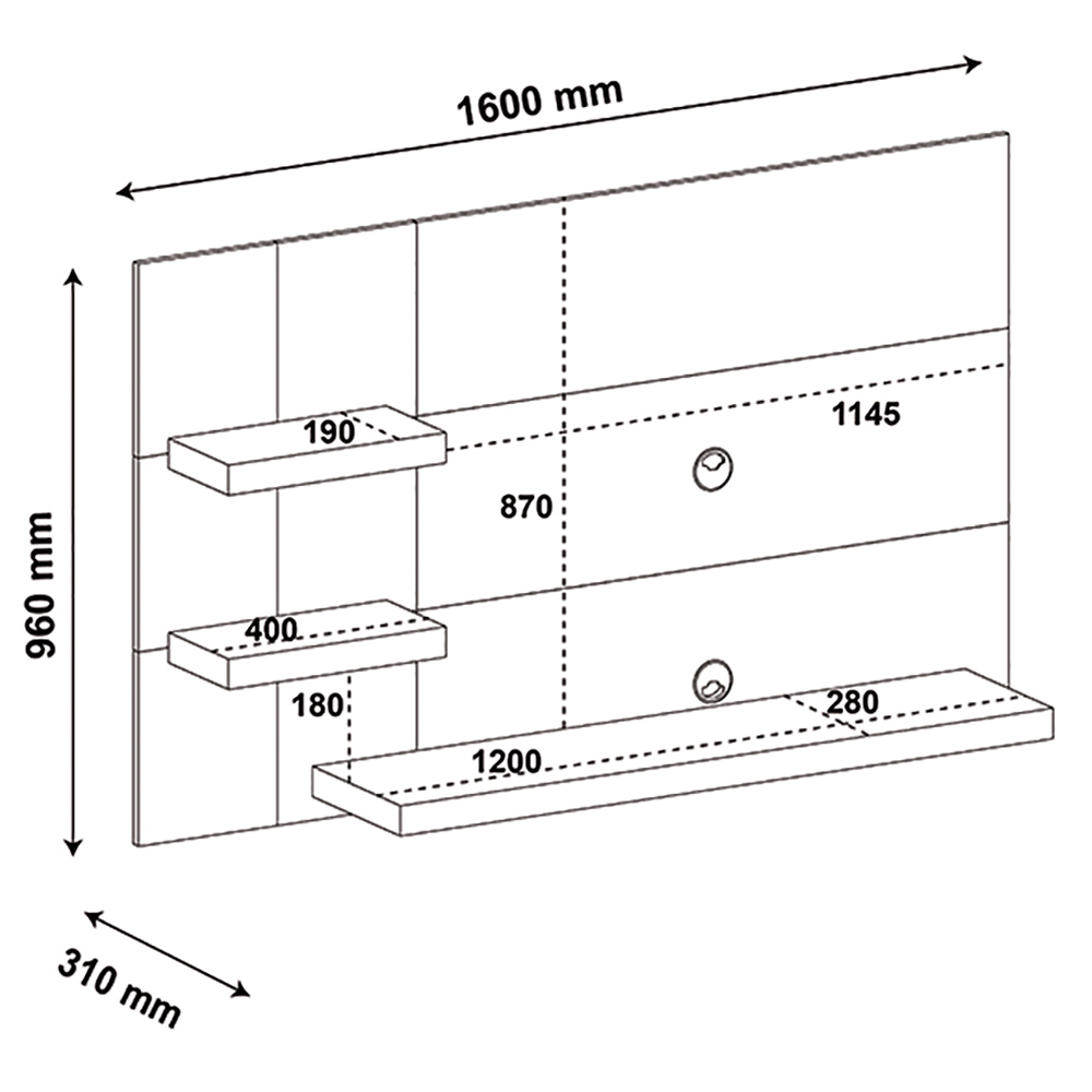 Painel Suspenso Tv 50 Pol 160 cm 4157 Pinho Ripado Off White ARLY