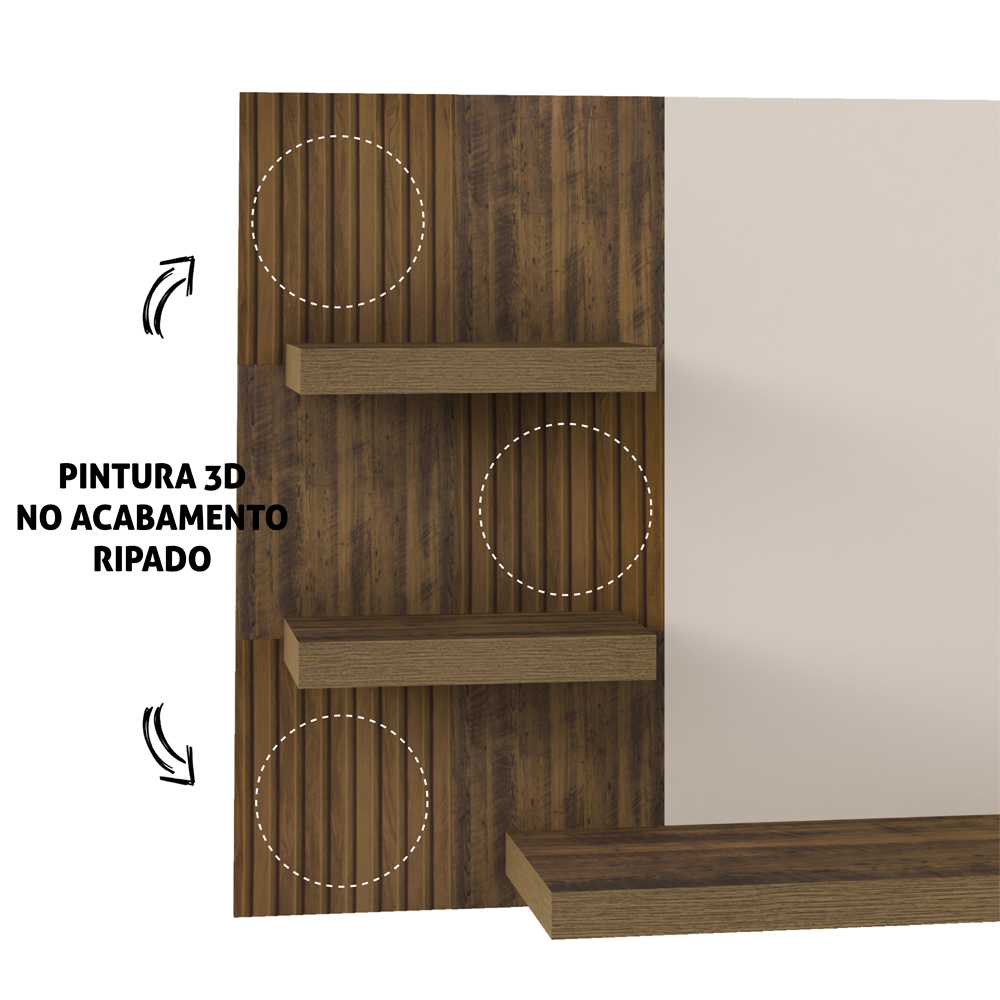 Painel Suspenso Tv 50 Pol 160 cm 4157 Pinho Ripado Off White ARLY