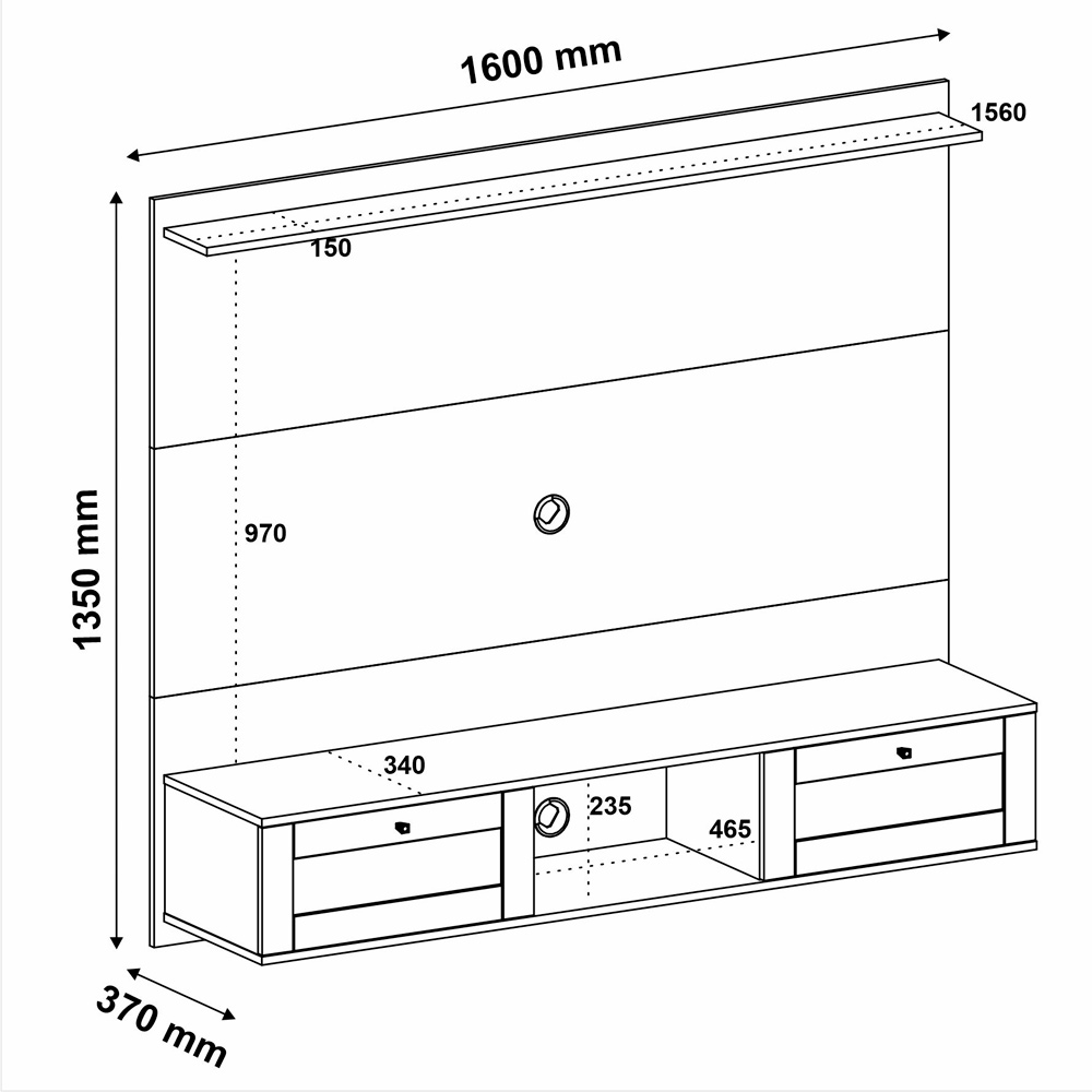 Painel Suspenso Tv 72 Pol 160 cm 4671 Cinamomo Off White ARLY