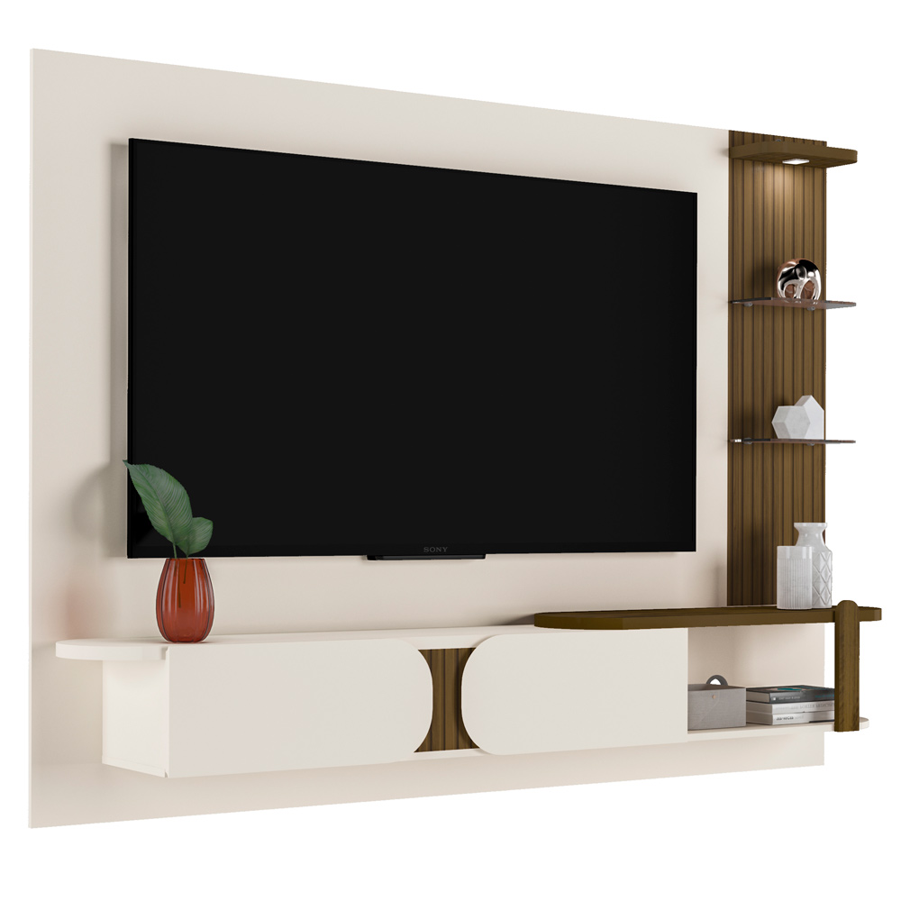 Painel Suspenso Tv 72 Pol 200 cm 4530 Off White Pinho Ripado ARLY