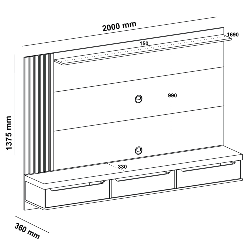 Painel Suspenso Tv 75 Pol 200 cm 4623 Cinamomo Off White ARLY