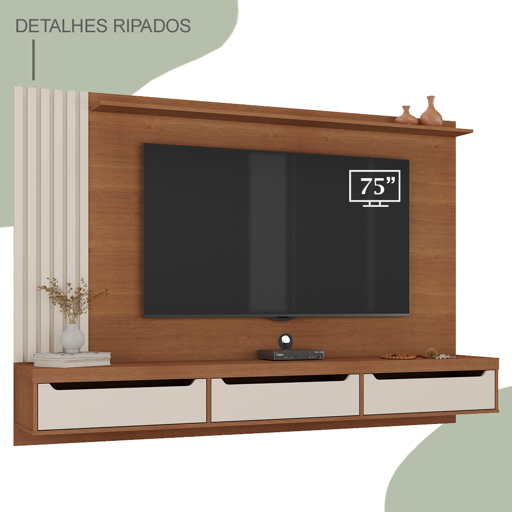 Painel Suspenso Tv 75 Pol 200 cm 4623 Cinamomo Off White ARLY