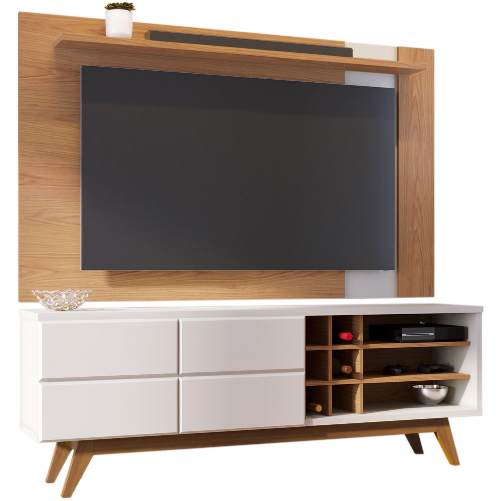 Painel TV 70 Polegadas Leme E Rack 2 Portas Noronha Freijo Off White Matte CLB