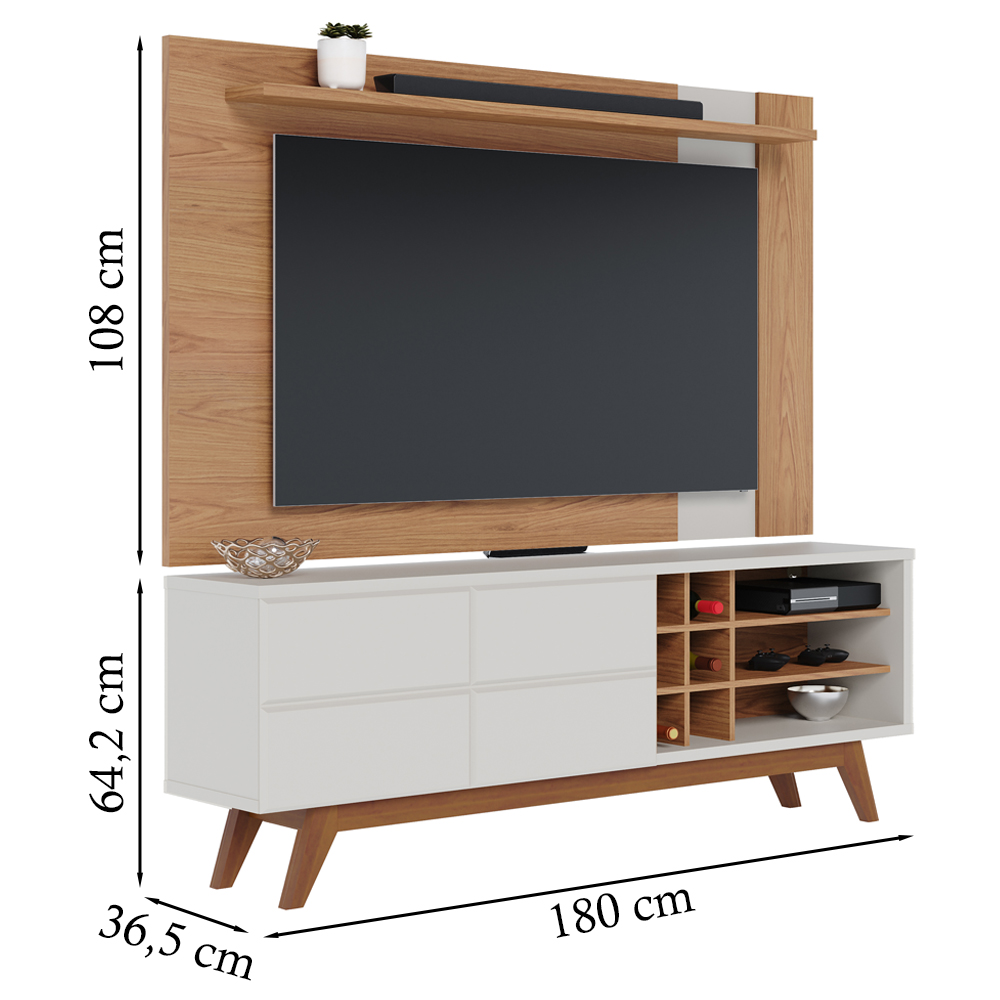 Painel TV 70 Polegadas Leme E Rack 2 Portas Noronha Freijo Off White Matte CLB