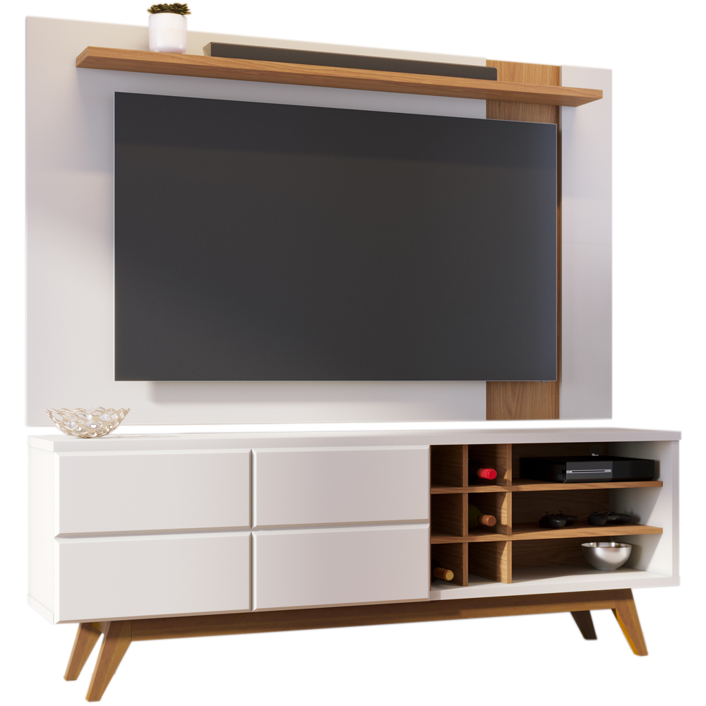 Painel TV 70 Polegadas Leme E Rack 2 Portas Noronha Off White Matte Freijo CLB