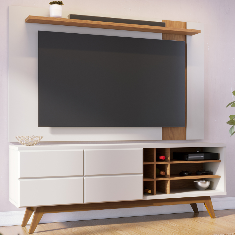Painel TV 70 Polegadas Leme E Rack 2 Portas Noronha Off White Matte Freijo CLB