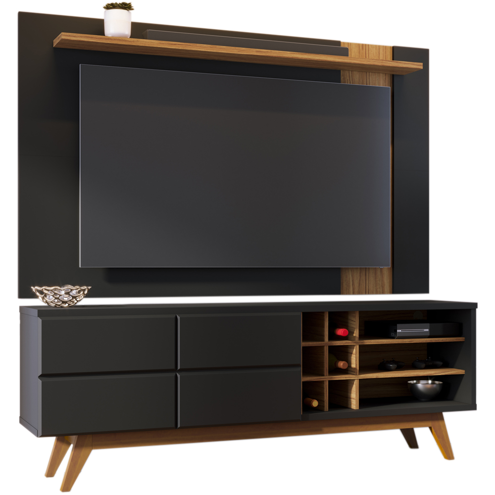 Painel TV 70 Polegadas Leme E Rack 2 Portas Noronha Preto Noce Milano CLB