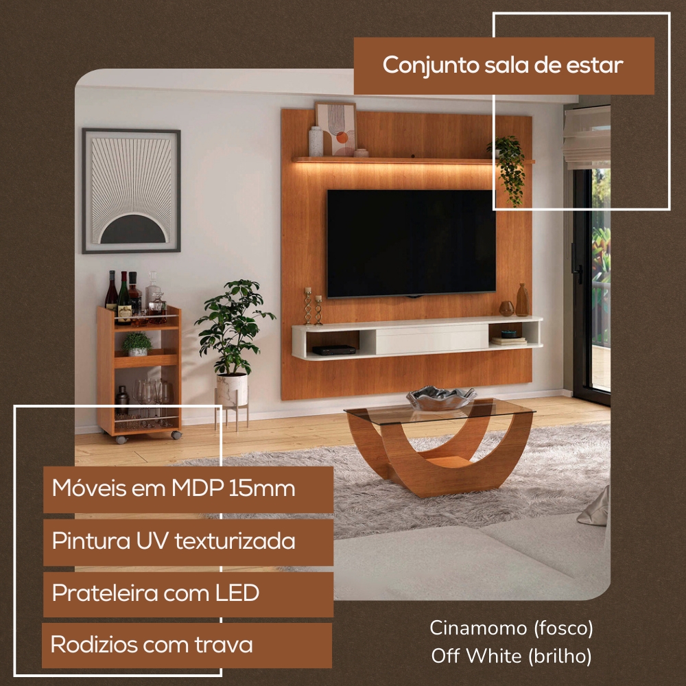 Painel TV 75 Pol Mesa De Centro E Aparador Bar BBO3 Cinamomo ARLY