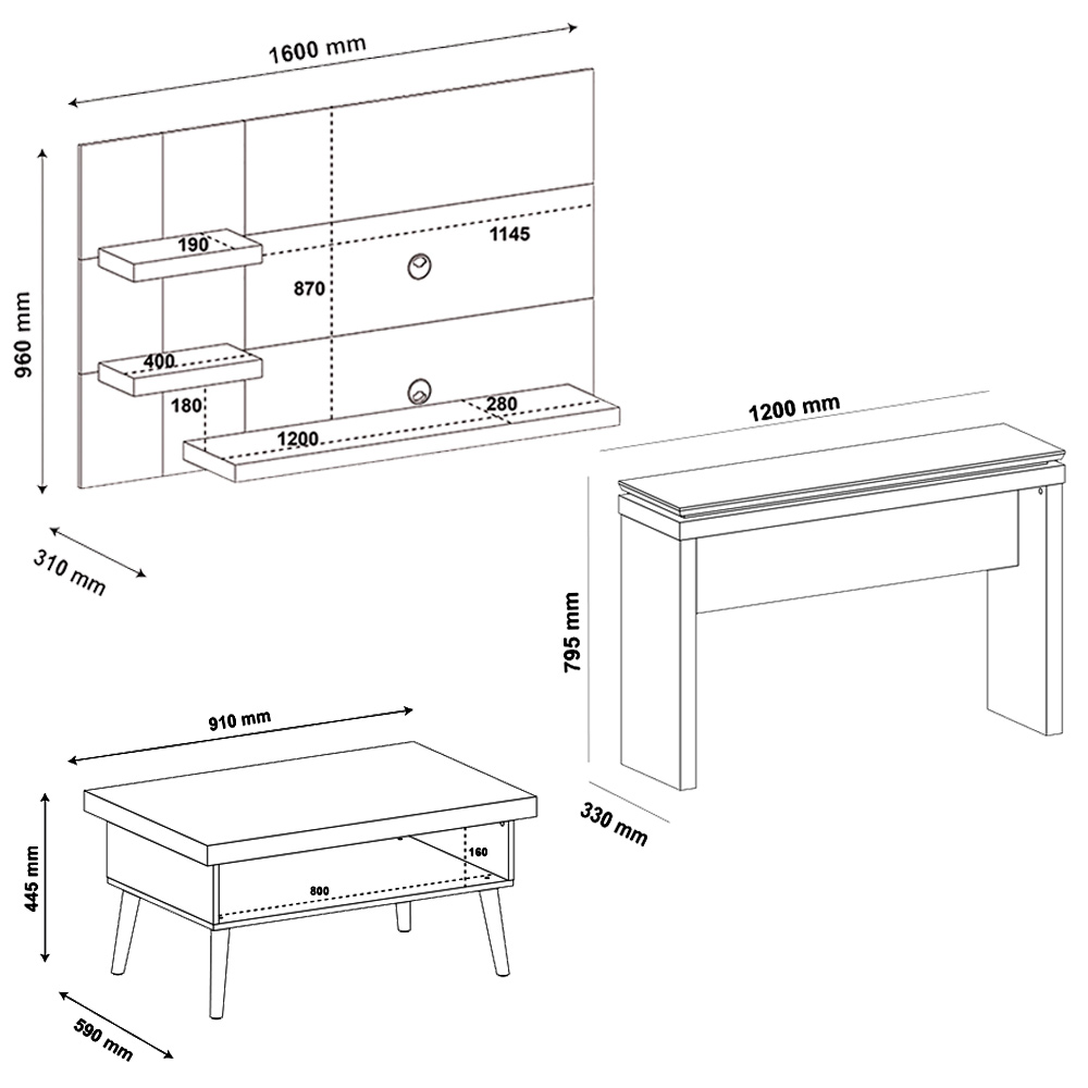 Painel TV Mesa Aparador Sala de Estar CHL43 Pinho Off White ARLY