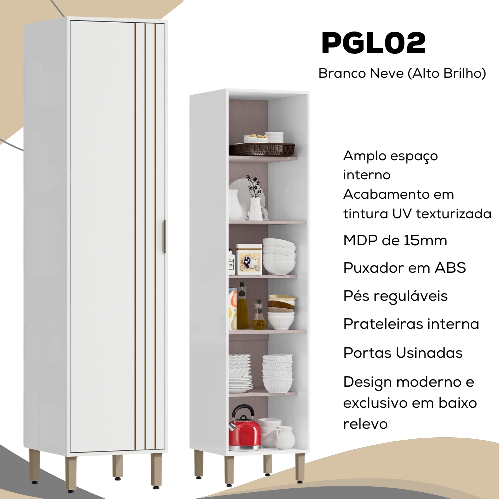 Paneleiro 1 Porta Ripada 49 cm MDP GLOR PGL02 Branco Neve MXM