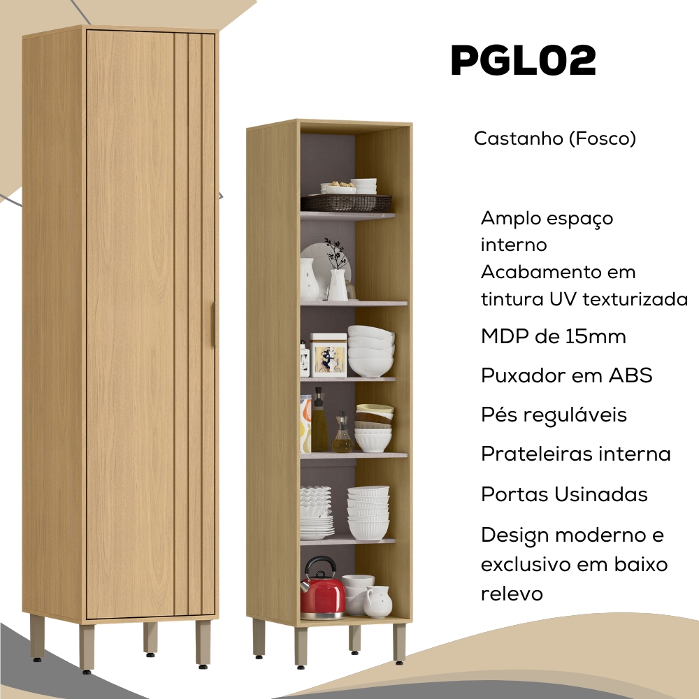 Paneleiro 1 Porta Ripada 49 cm MDP GLOR PGL02 Castanho MXM