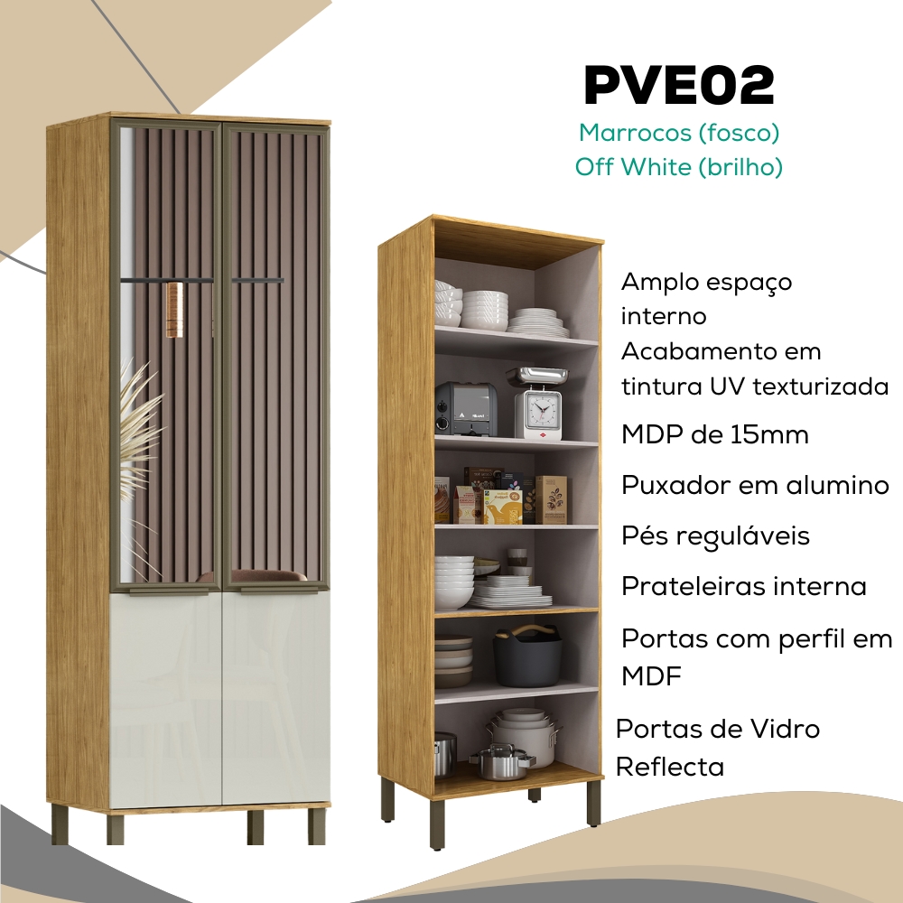 Paneleiro 2 Portas Vidro 70 cm Vera PVE03 Marrocos Off White MXM