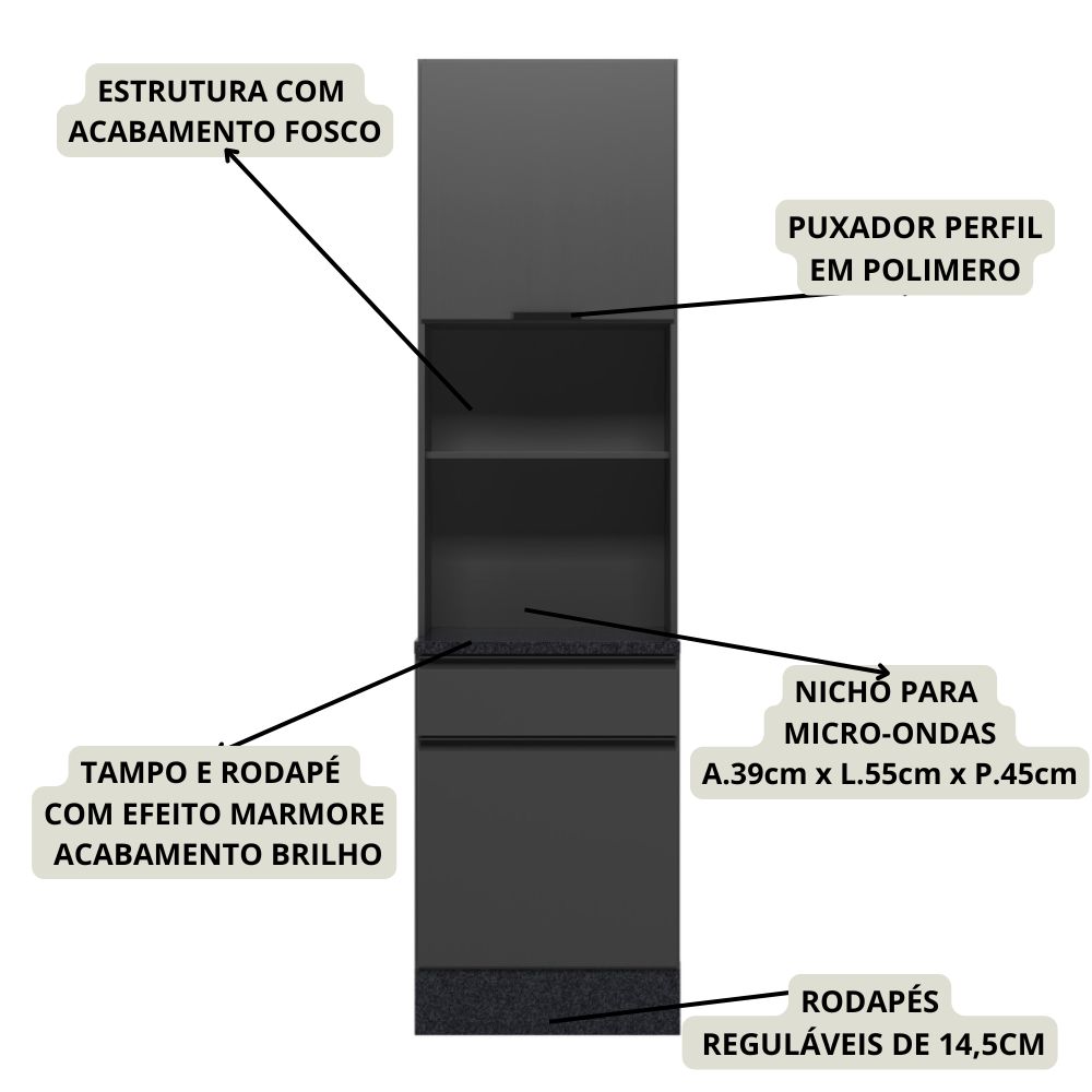 Paneleiro Duplo 2P 1G 215x58 cm 12634 Etti Grafite PLN