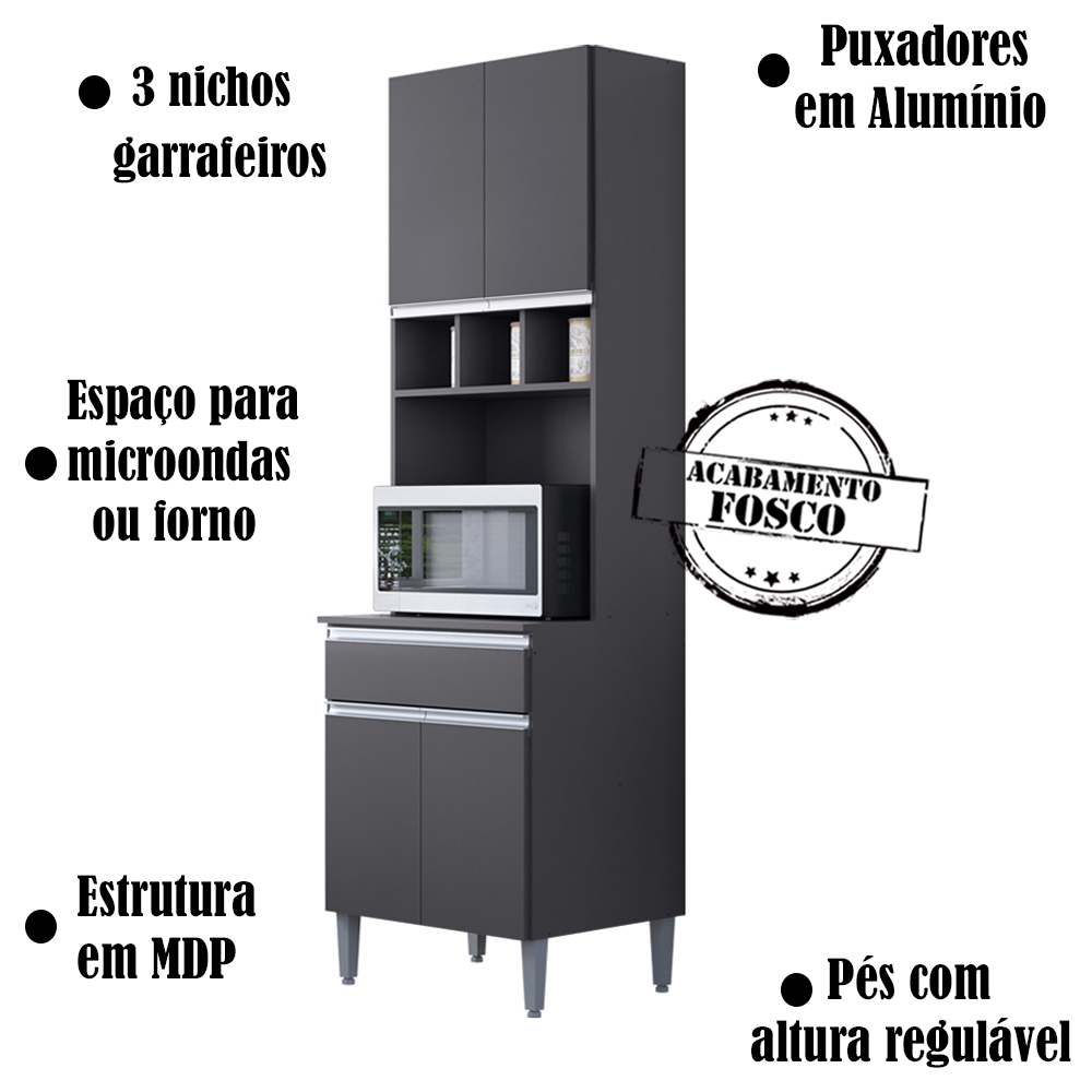 Paneleiro Duplo 4 Portas 61 cm Andreia Cinza REAJL