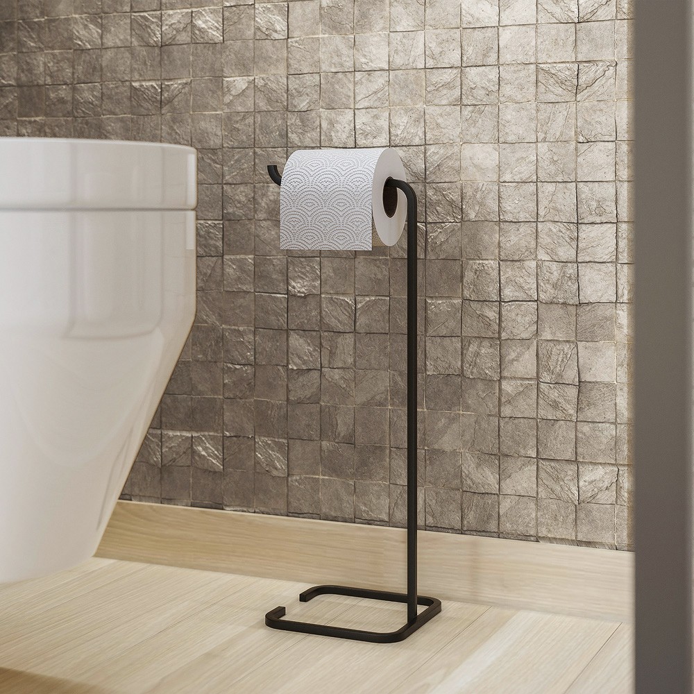 Papeleira Porta Papel De Chão Lovell Banheiro Lavabo Preto DHom