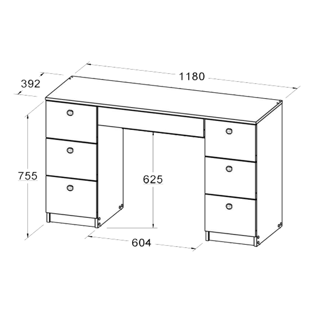 Penteadeira Escrivaninha 7 Gavetas 118 cm PE100 Branco Dtall