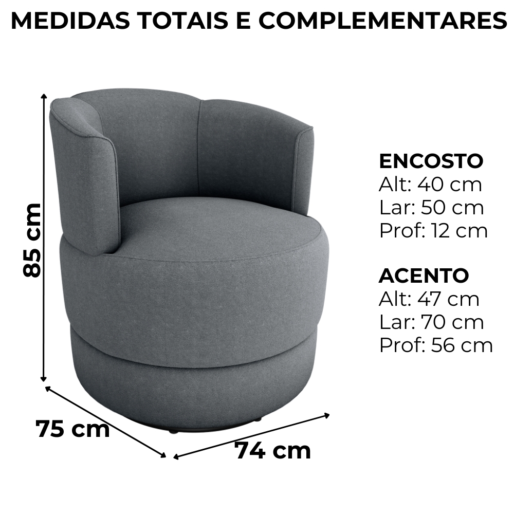 Poltrona Base Giratoria Marselha Boucle F497 Cinza Milani Store
