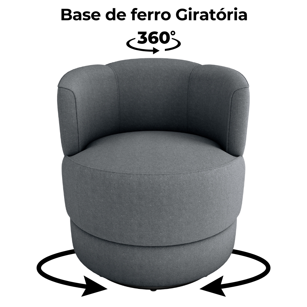 Poltrona Base Giratoria Marselha Boucle F497 Cinza Milani Store