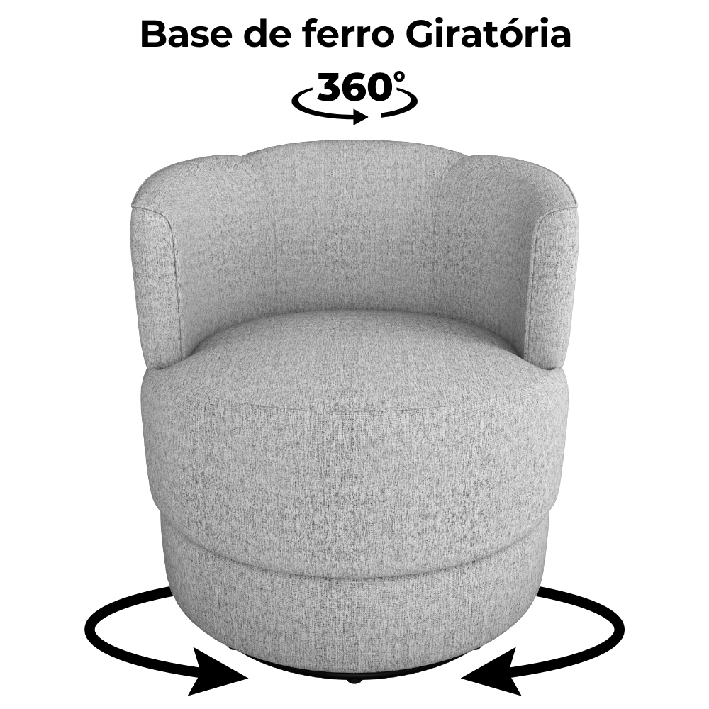 Poltrona Base Giratoria Marselha Linho Vancouver Bege Milani Store