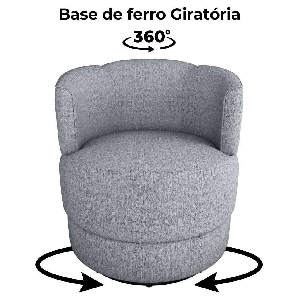 Poltrona Base Giratoria Marselha Linho Vancouver Cinza Milani Store